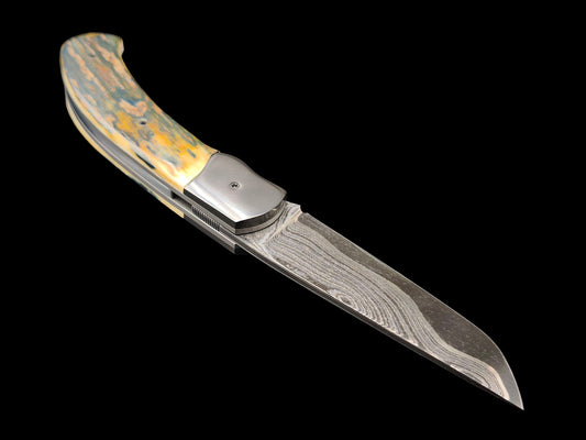 LINER LOCK CORNOUAILLE DAMAS CARBONE / ZIRCONIUM ET IVOIRE DE MAMMOUTH