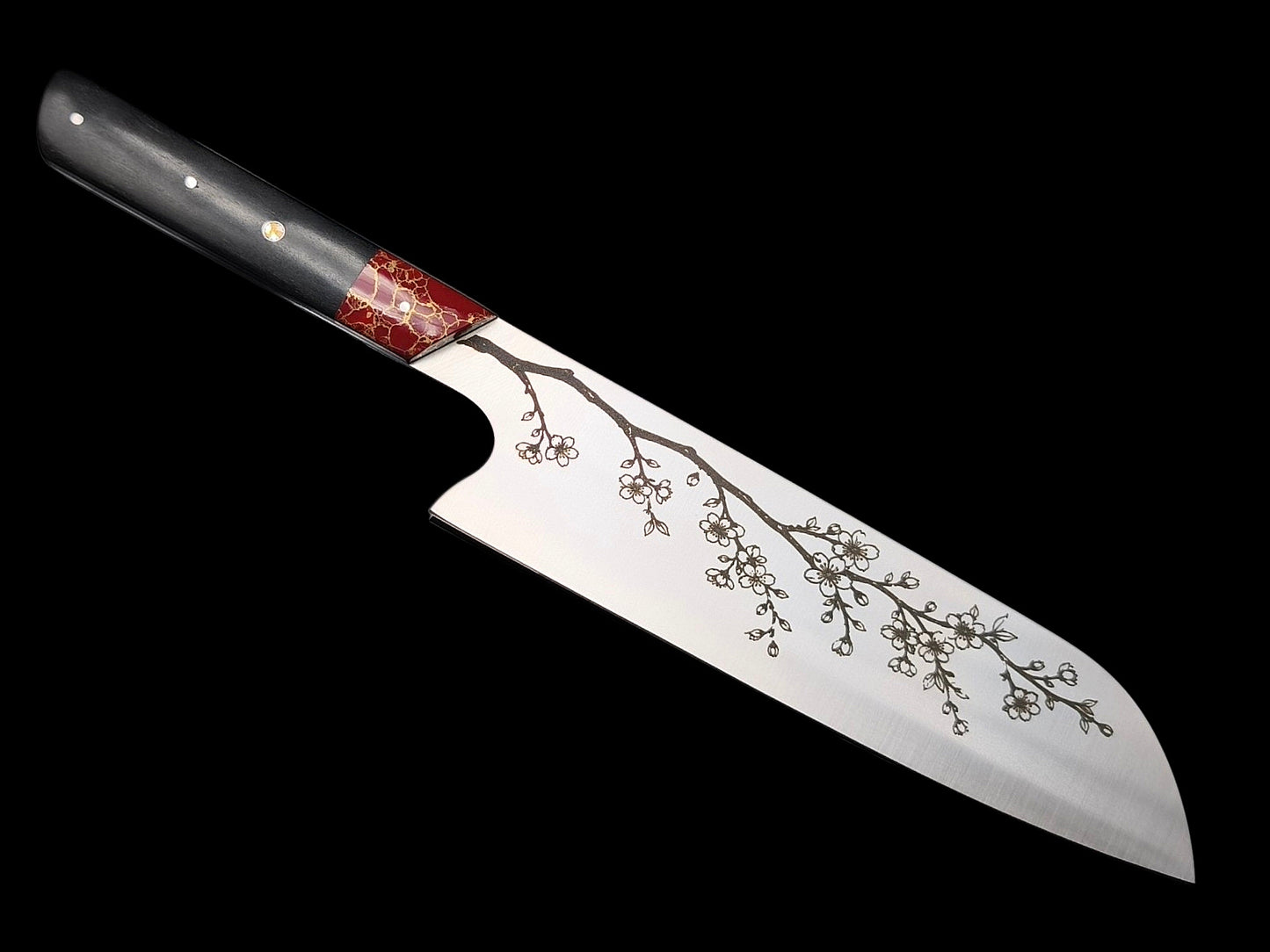 SANTOKU INOX, EBENE ET JASPE AVEC FILS D'OR