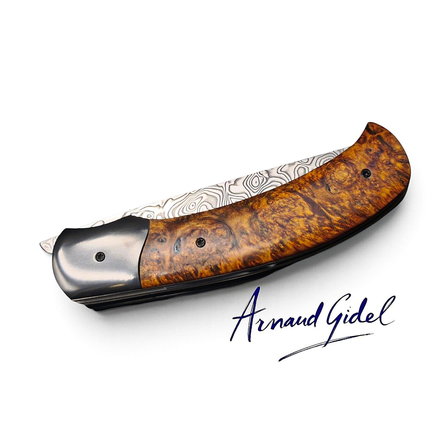 LINER LOCK HAUT CORNOUAILLE DAMAS INOX / ZIRCONIUM ET LOUPE D'AMBOINE