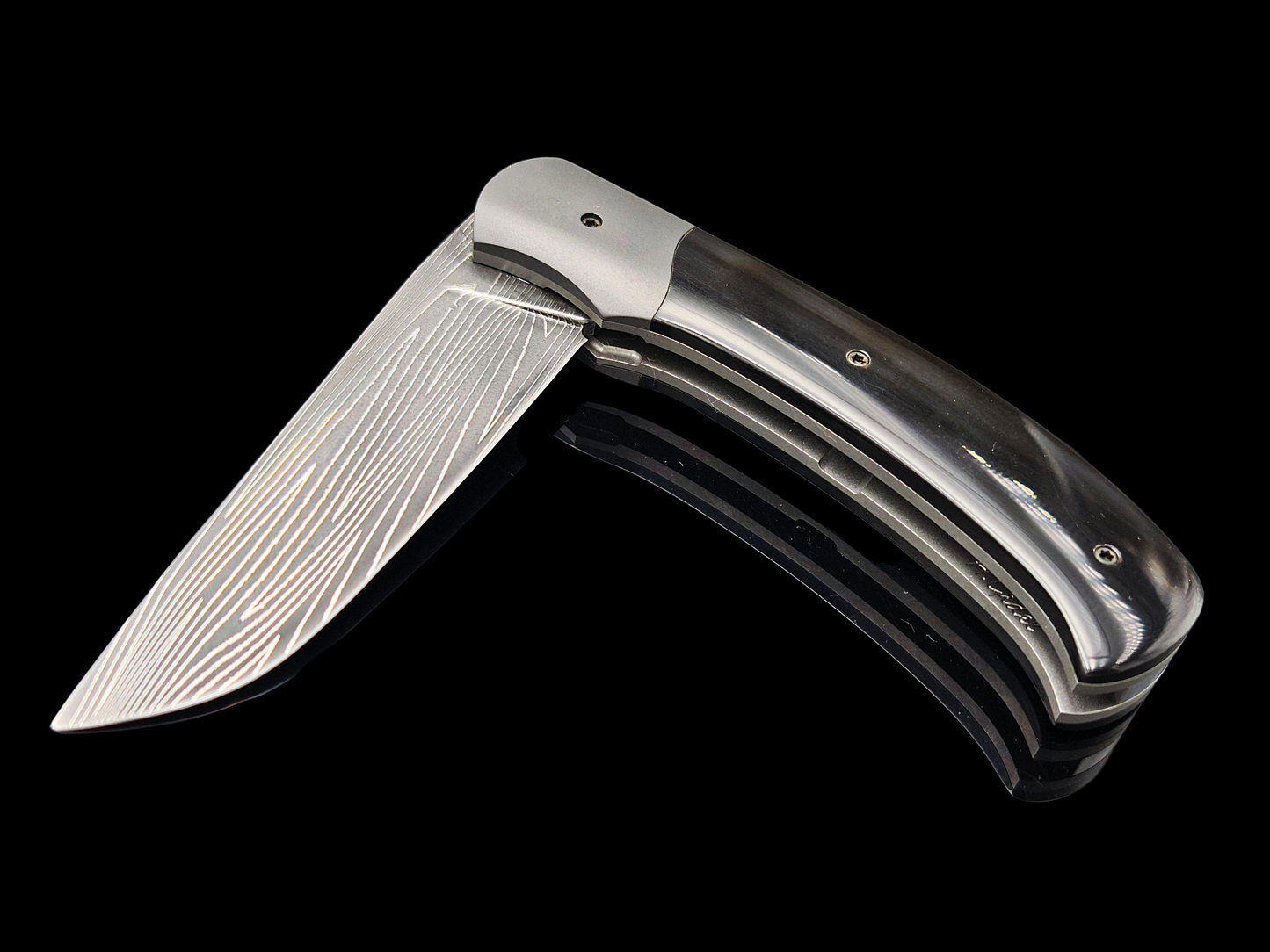 LINER LOCK CORNOUAILLE DAMAS INOX / ZIRCONIUM ET CORNE DE BUFFLE