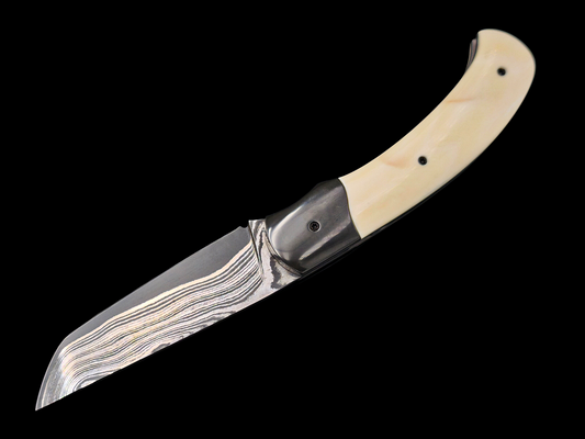 LINER LOCK CORNOUAILLE DAMAS MAISON / ZIRCONIUM ET IVOIRE DE PHACOCHERE