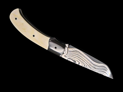 LINER LOCK CORNOUAILLE DAMAS MAISON / ZIRCONIUM ET IVOIRE DE PHACOCHERE