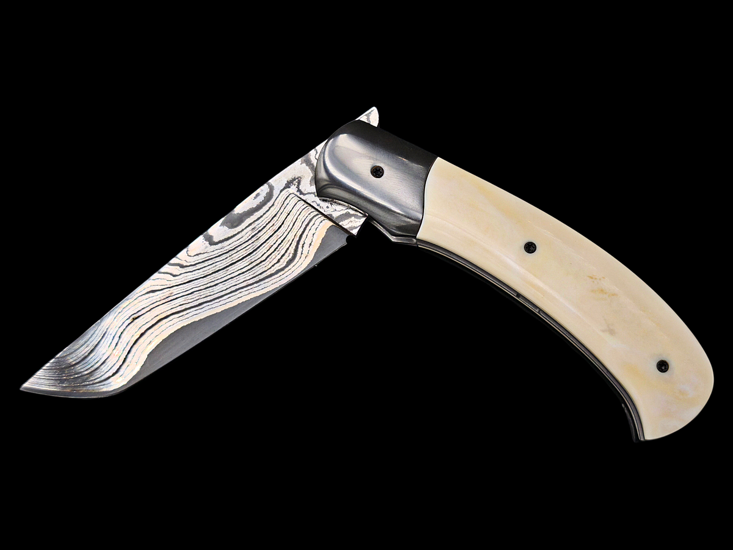 LINER LOCK CORNOUAILLE DAMAS MAISON / ZIRCONIUM ET IVOIRE DE PHACOCHERE