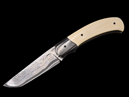 LINER LOCK CORNOUAILLE DAMAS CARBONE / ZIRCONIUM ET IVOIRE DE MAMMOUTH