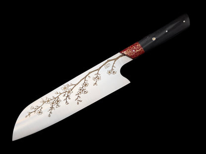 SANTOKU INOX, EBENE ET JASPE AVEC FILS D'OR