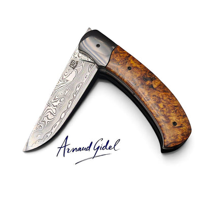 LINER LOCK HAUT CORNOUAILLE DAMAS INOX / ZIRCONIUM ET LOUPE D'AMBOINE